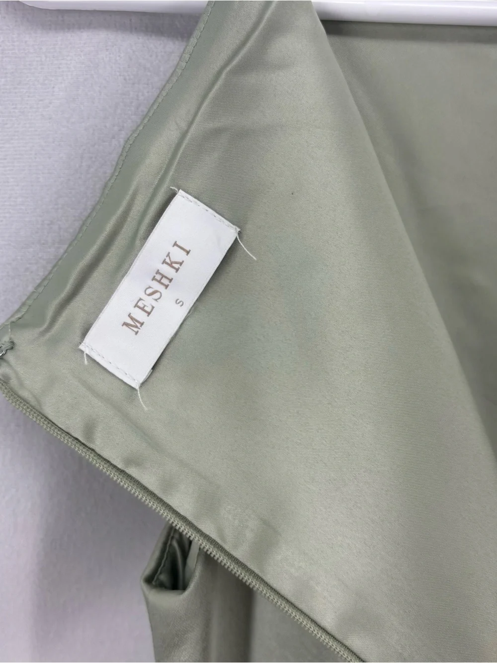Meshki Sage Green Satin Maxi Dress Sleeveless Boat Neck Elegant Gown Small - Picture 8 of 10